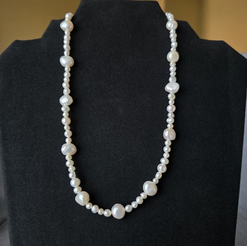 Vintage Baroque Pearl Necklace 925 Sterling Silver Signed CGI CN